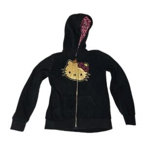 Hello Kitty Zip-up Hoodie Glittery Gold Pink Leopard Print Lining 6x